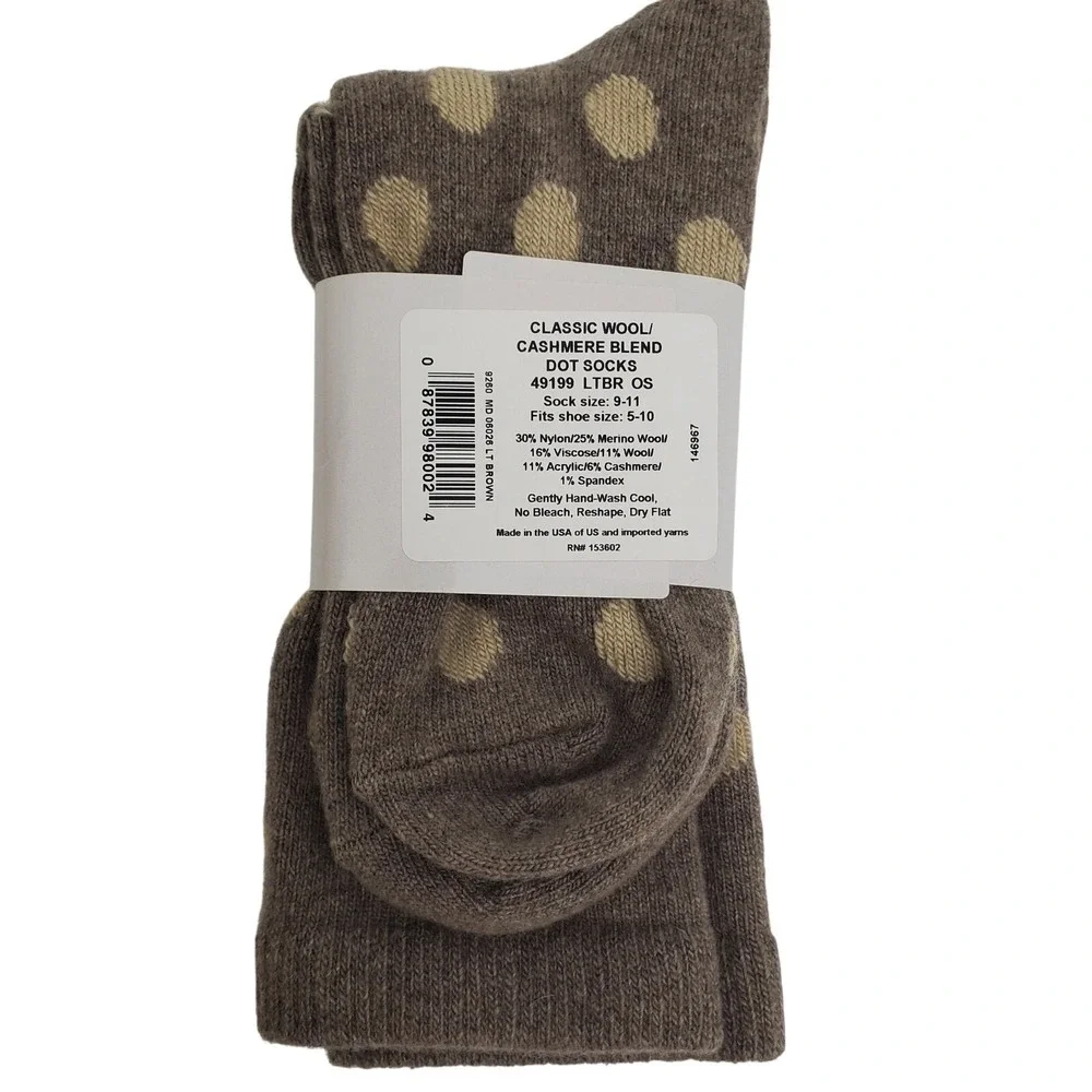 Light Brown Taupe Dot Crew Socks Medium Garnet Hill 9-11 Warm Cashmere Blend NEW